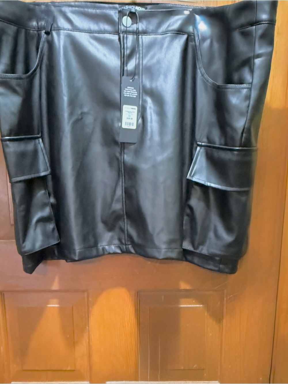Fashion Nova Black Faux Leather Cargo Skirt